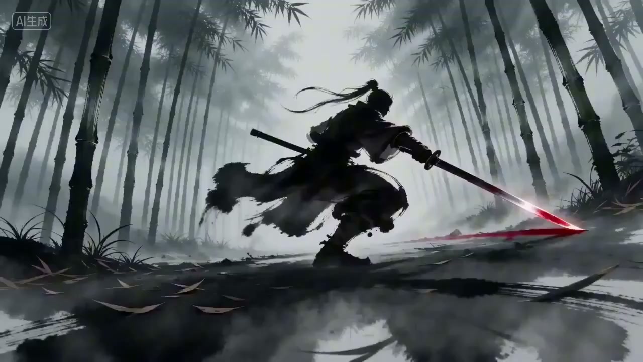 水墨武侠：红蓝双影的巅峰对决 · 来源示例