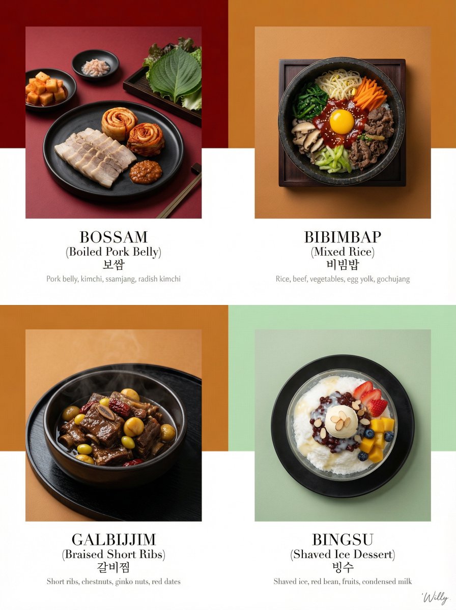 奢华韩式品鉴菜单杂志级排版设计 · 来源示例