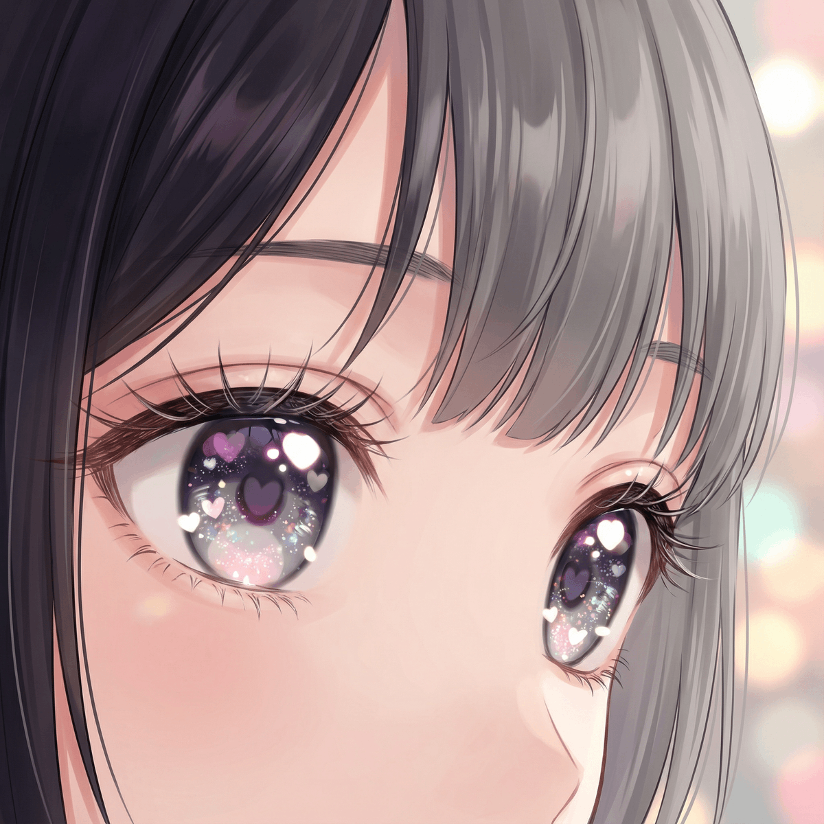 璀璨星眸心形高光萌系少女极致特写 · 来源示例