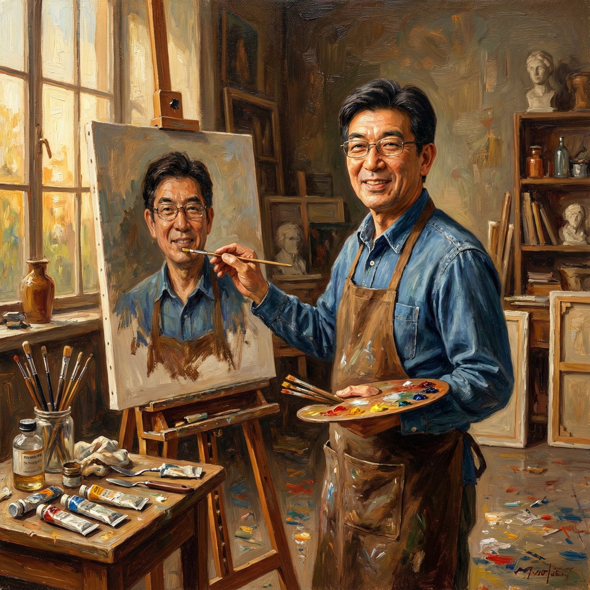 古典油画与赛博霓虹的剪刀男双重奏 · 来源示例