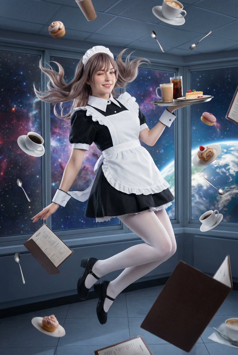梦幻失重漂浮在空中的绝美女仆 · 来源示例