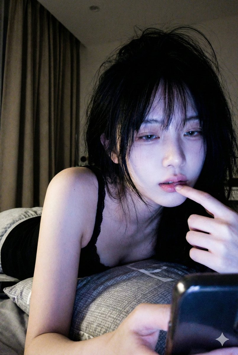 深夜手机微光下的慵懒紫色氛围感少女 · 来源示例