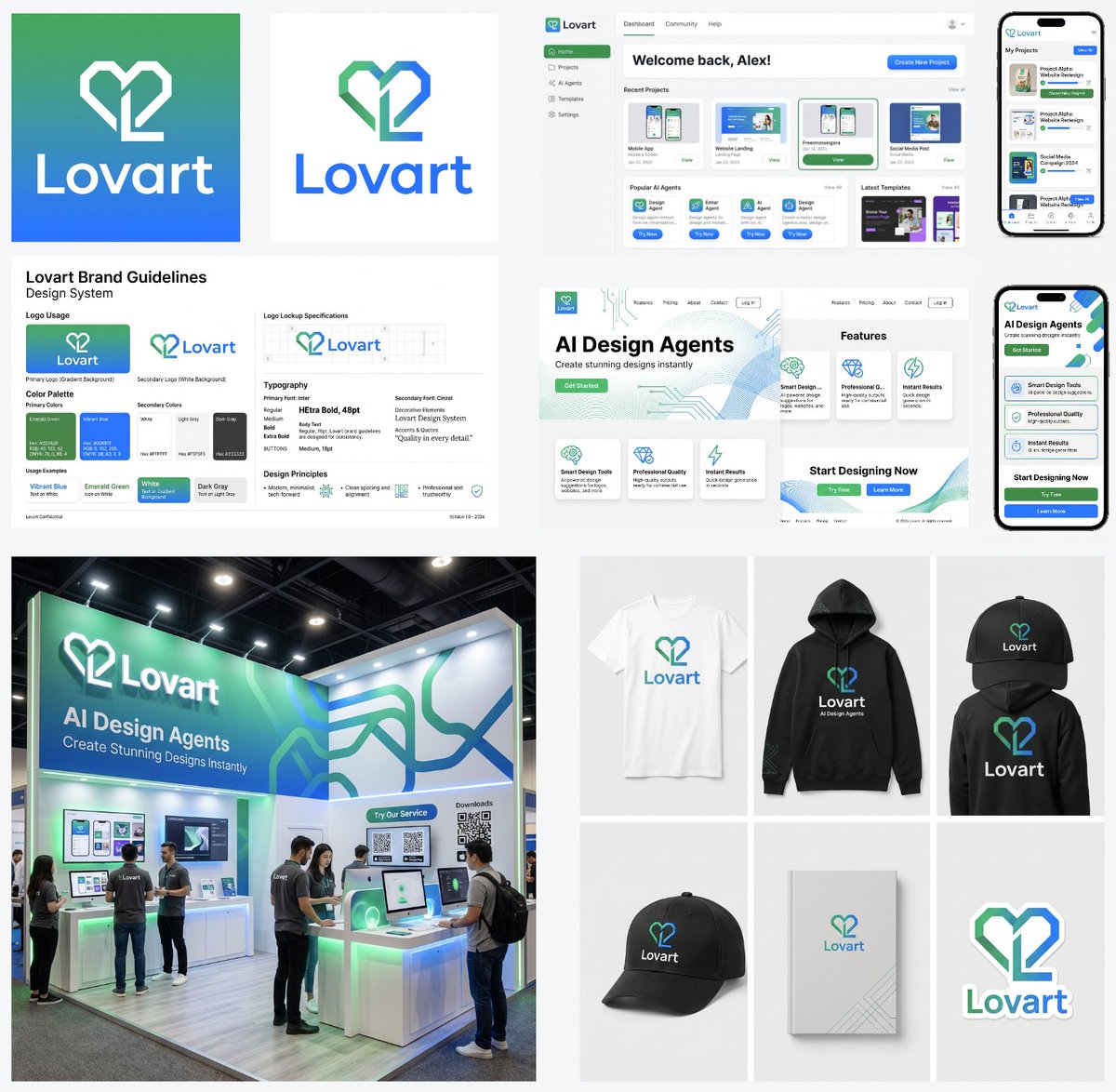 Lovart品牌视觉：翡翠绿与湛蓝渐变的全案设计 · 来源示例