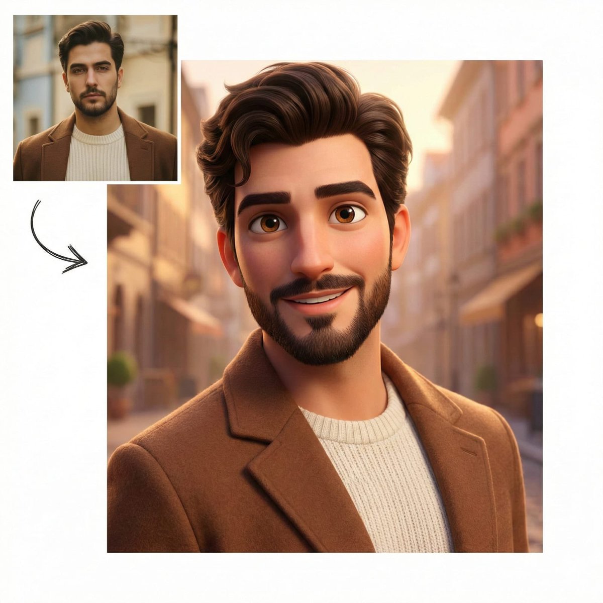 真人照片一键转皮克斯风格3D人像 · 来源示例