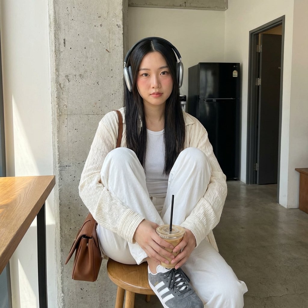 柔光窗边聆听音乐的惬意午后时光 · 来源示例