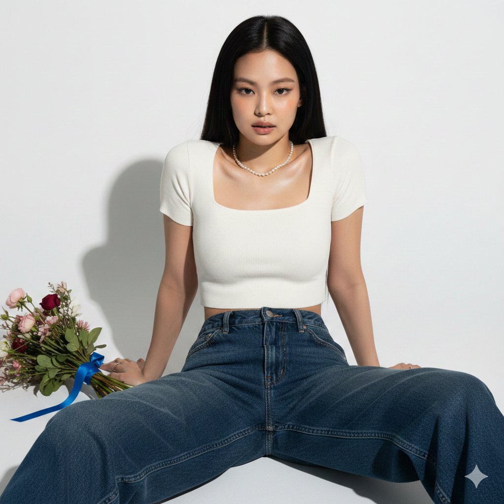 Jennie极简纯白背景水光肌写真 · Source example