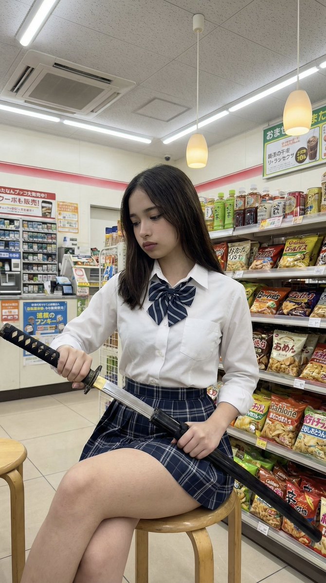 便利店里的持刀JK少女 · 来源示例