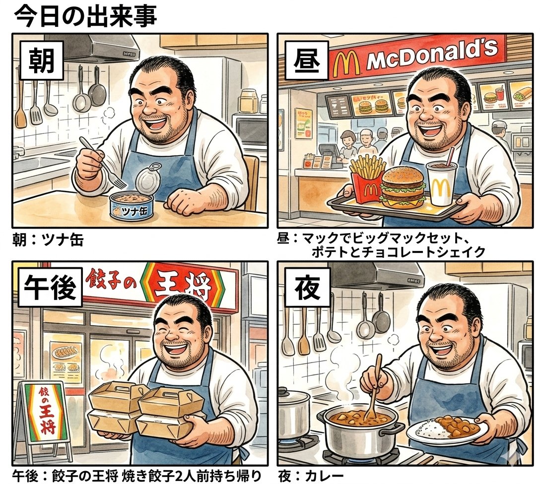 吃货的一天四格美食记录 · 来源示例