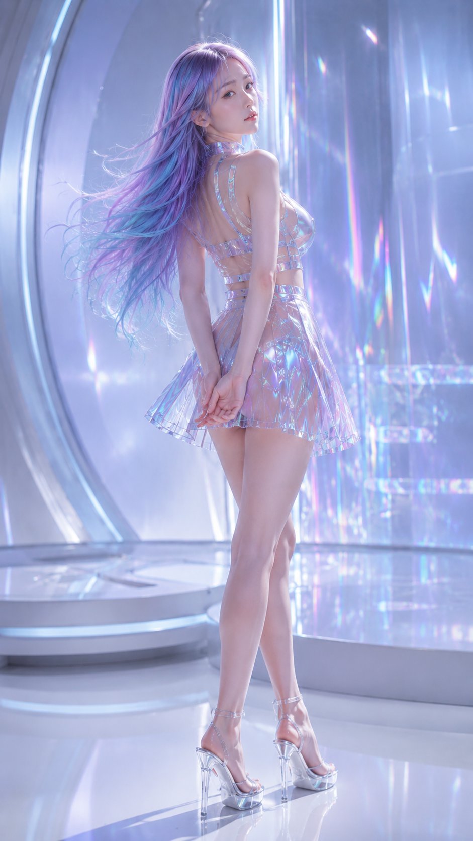 镭射发色东方女性未来感时装人像 · Additional source example
