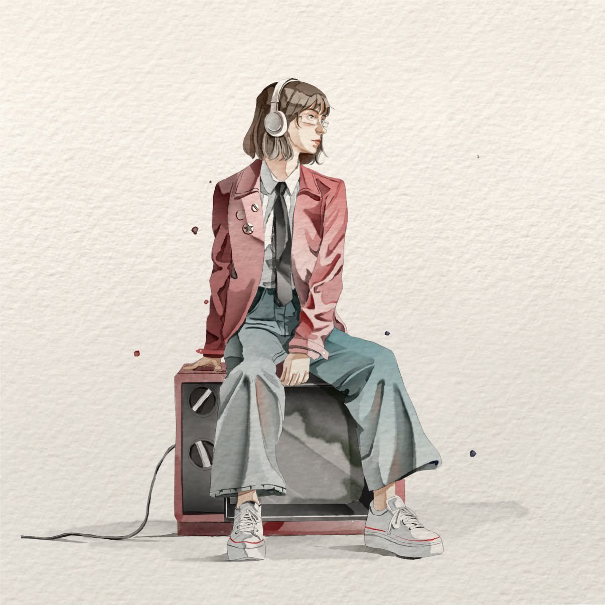 望远镜女孩手绘水彩插画 · 其他来源示例