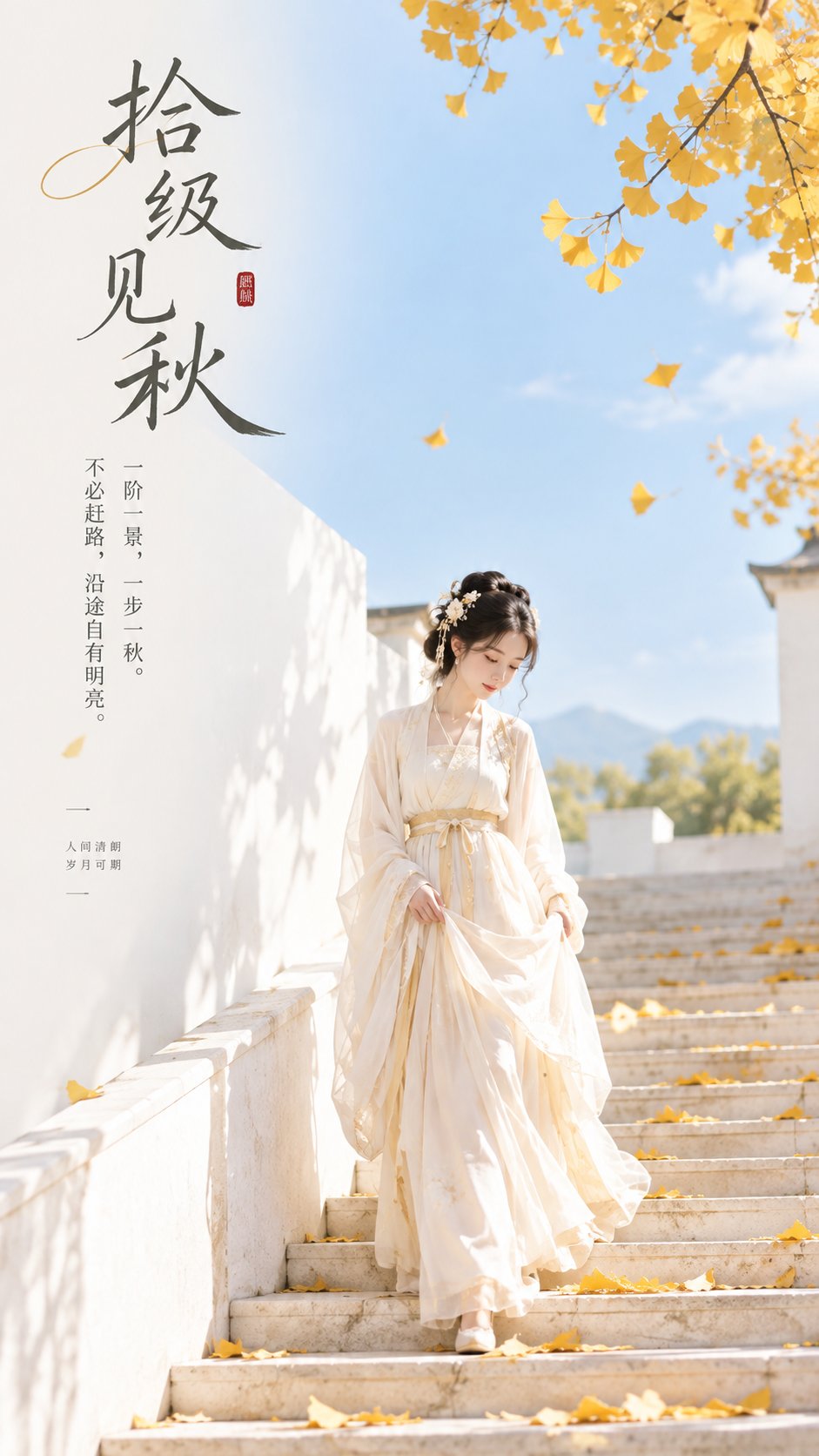 东方禅意极简秋日明亮女性海报 示例图