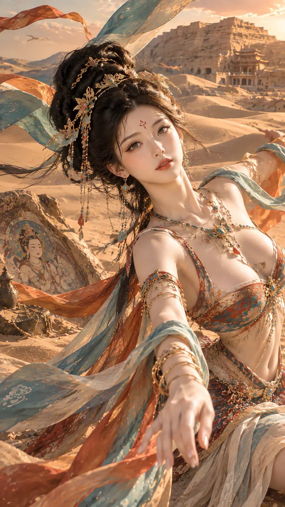 敦煌飞天舞姬西域荒漠人像摄影 示例图