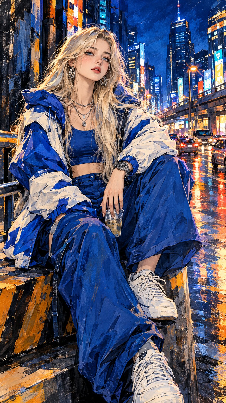 未来都市夜景时尚女性插画 示例图