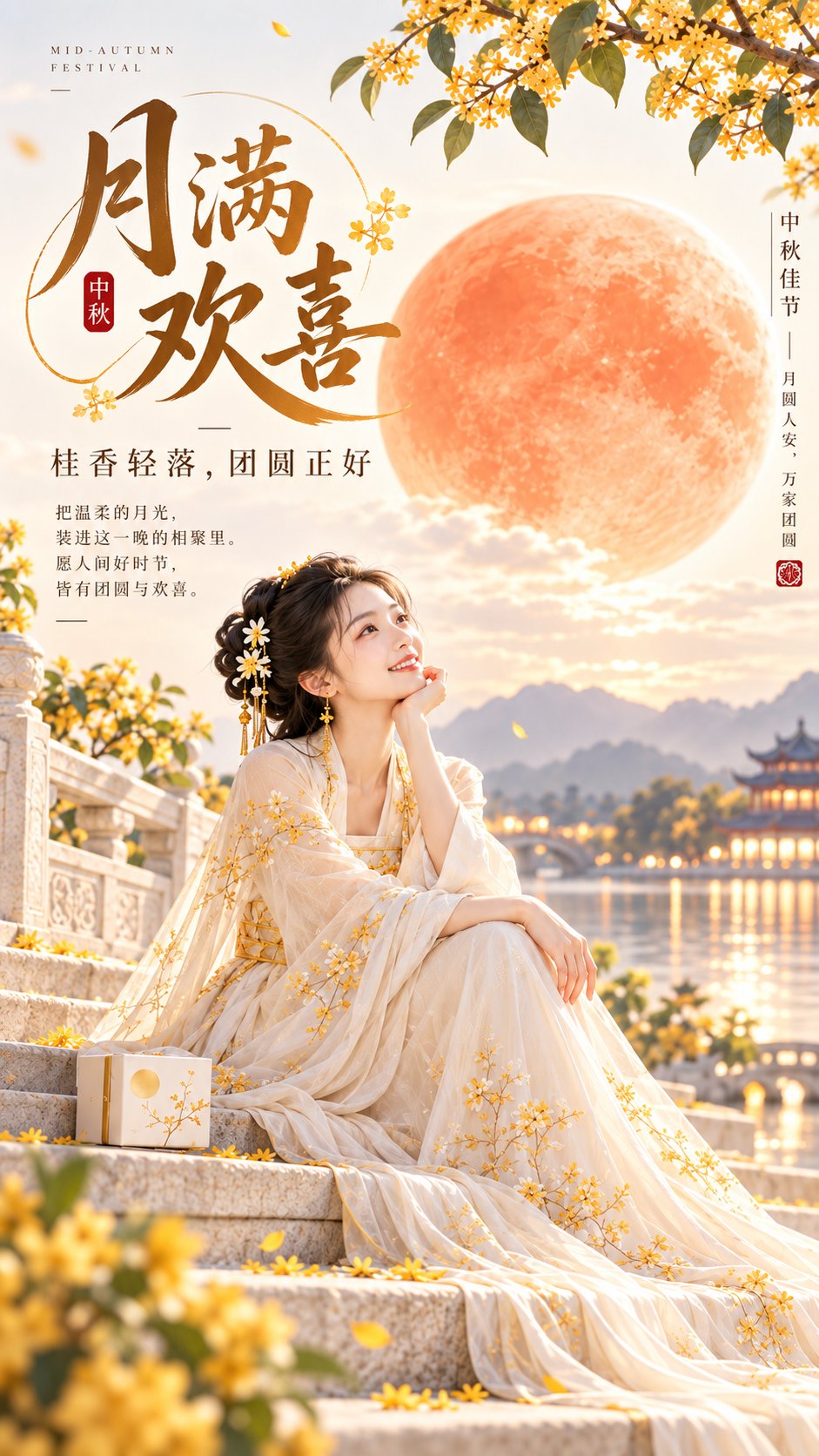 东方禅意极简中秋女性古风海报 示例图