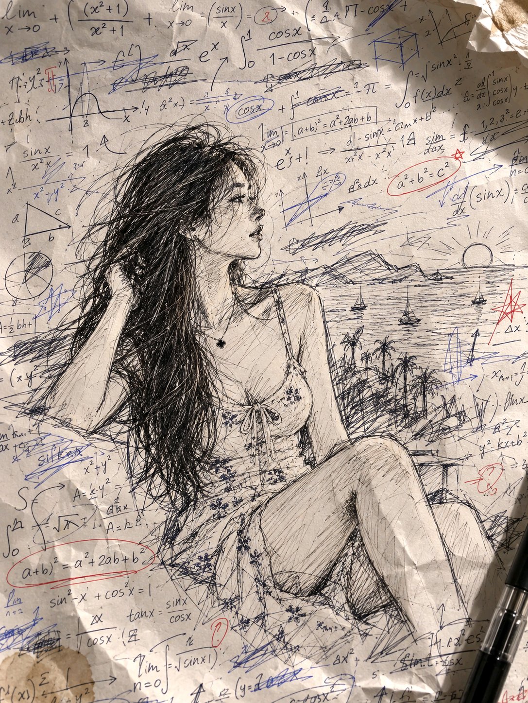 随性简笔插画风格草稿纸涂鸦人物 示例图