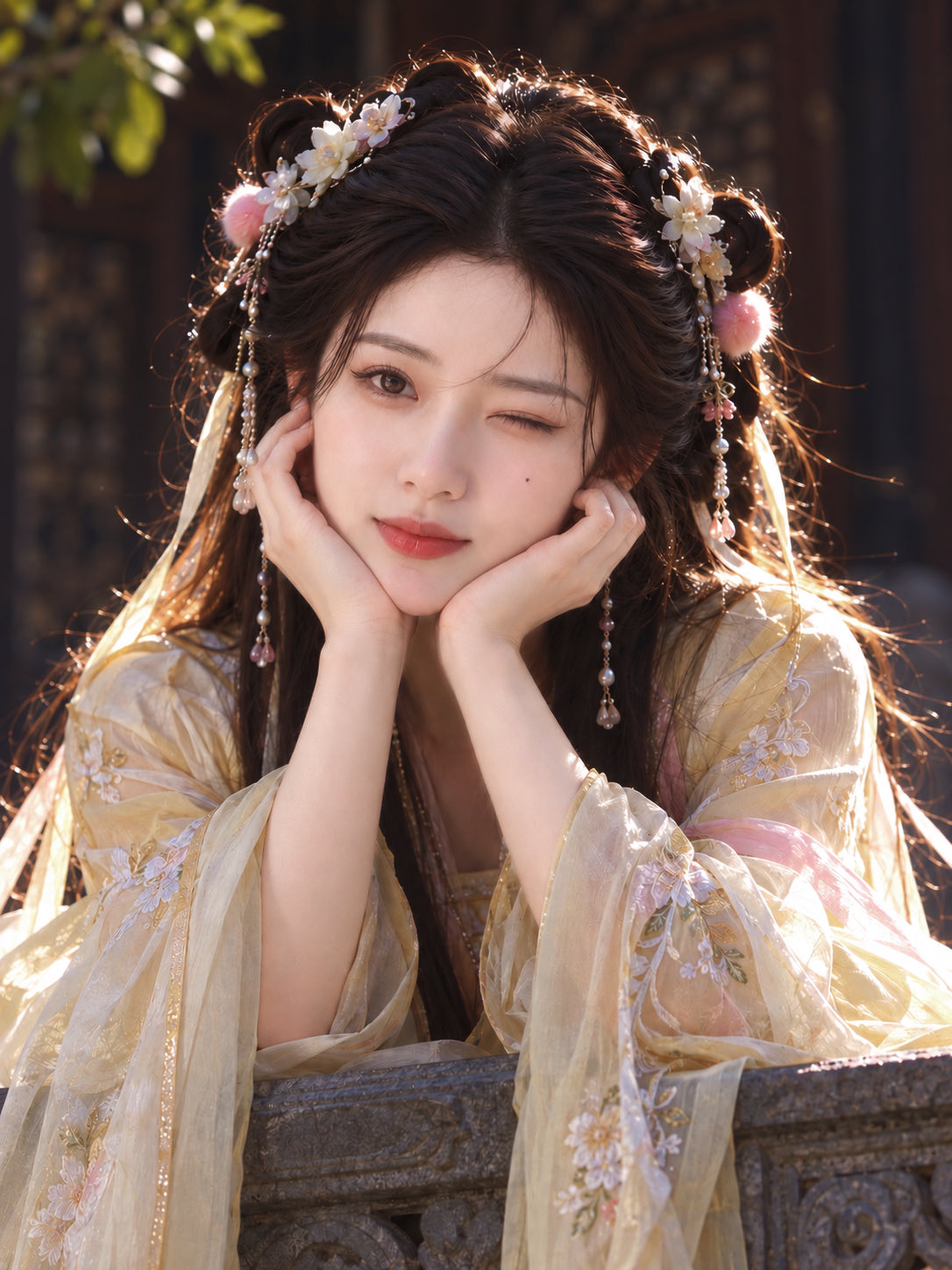 托腮wink古风甜美汉服女子半身人像 示例图