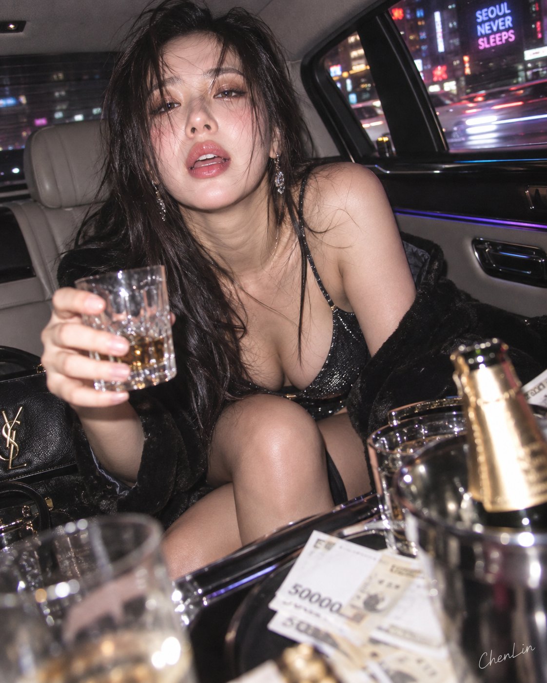 韩系美女豪华轿车派对抓拍Y2K写真 示例图