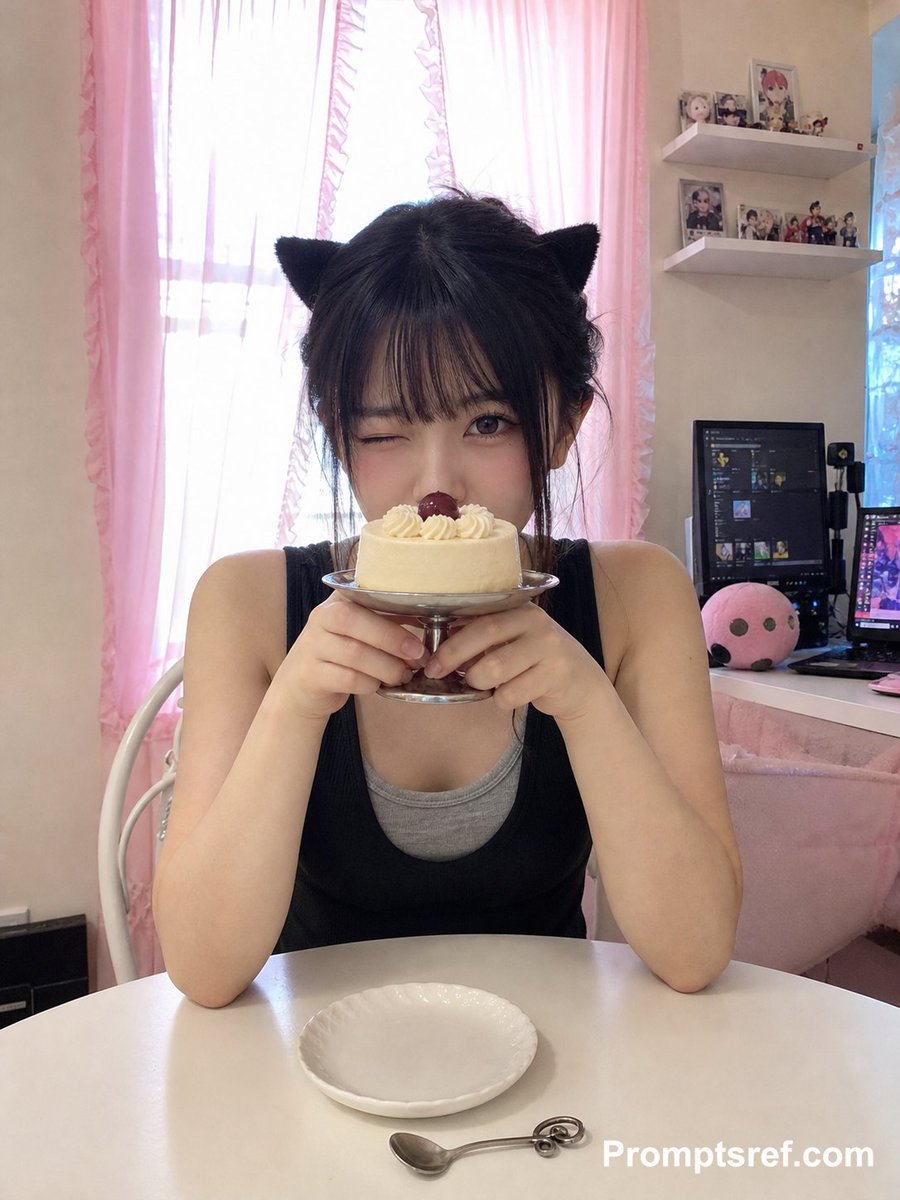 猫耳日本少女与蛋糕室内生活照 示例图