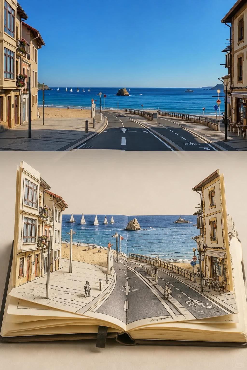 唯美海边公路立体弹出式写生本 示例图