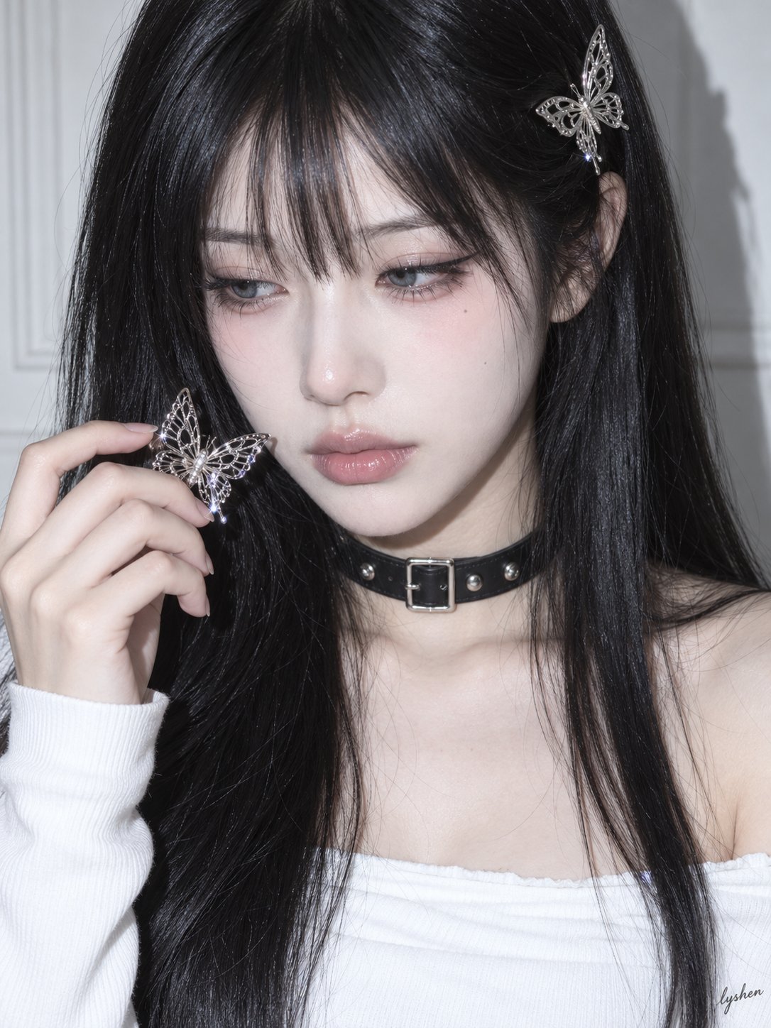 冷白直闪蝴蝶少女写实人像 示例图