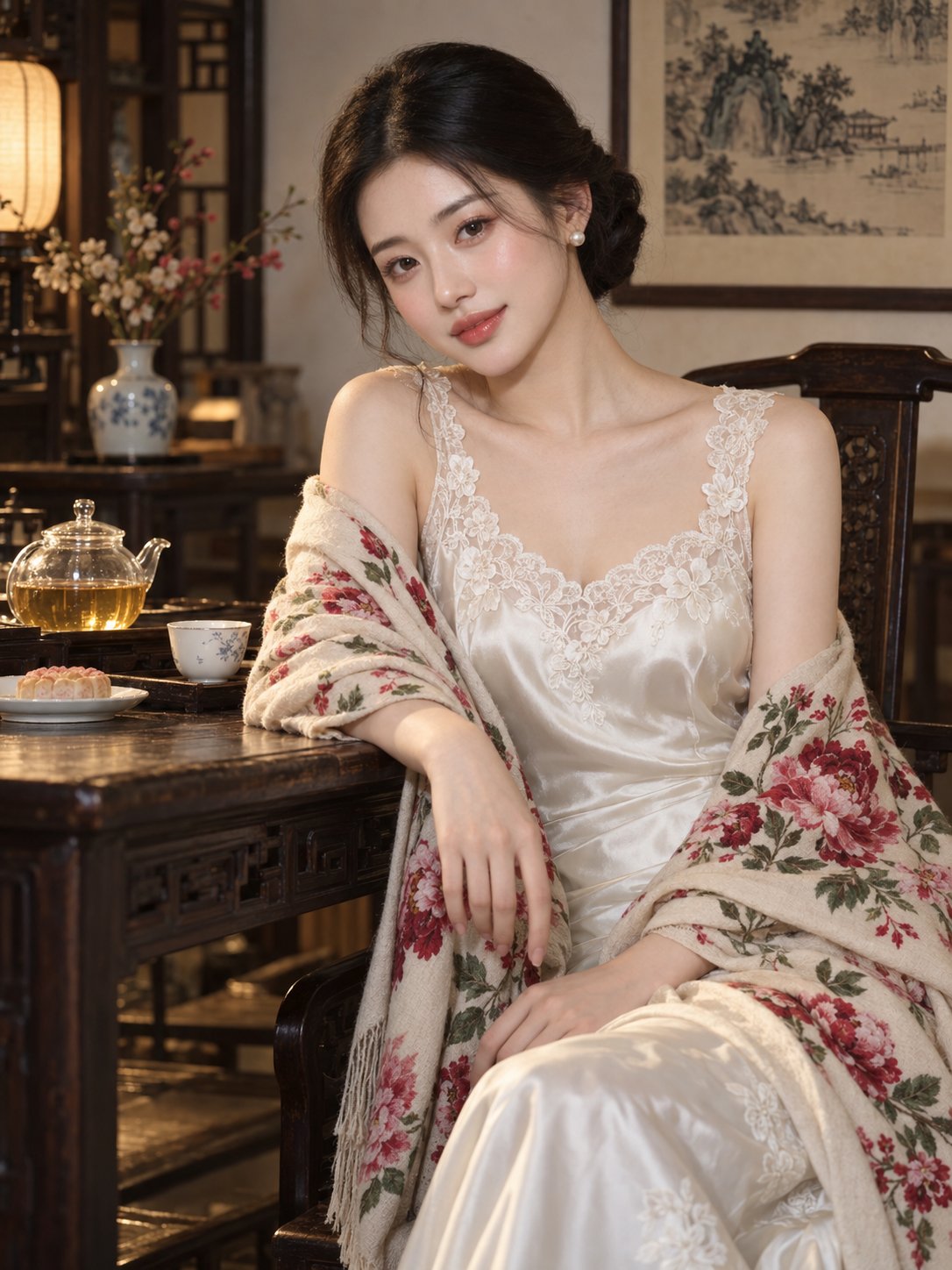 江南贵族气质茶室女性人像 示例图