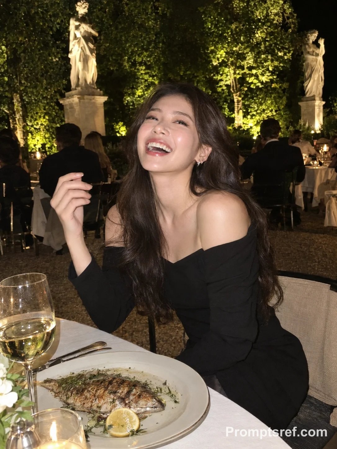 欧洲夏日晚餐东亚女性时尚快照 示例图