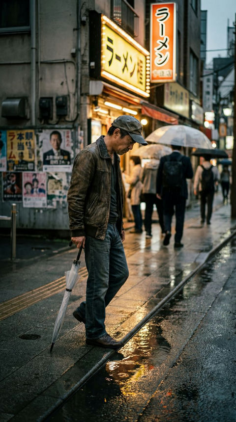 电影质感光影下的超写实街头纪实摄影 - AI图片提示词示例