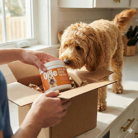 暖阳下萌犬品尝美味零食的温馨生活瞬间 - AI图片提示词示例