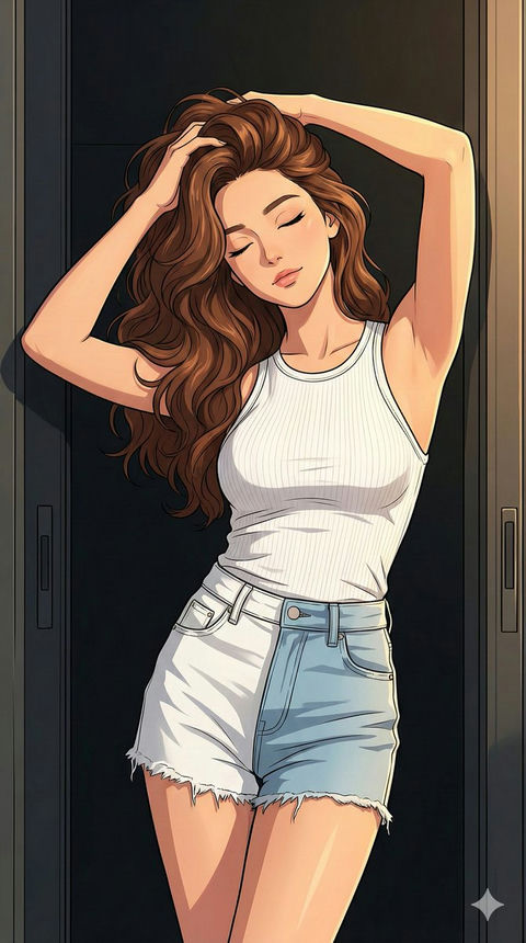 黄金时刻光影下的韩漫风夏日美少女 - AI图片提示词示例