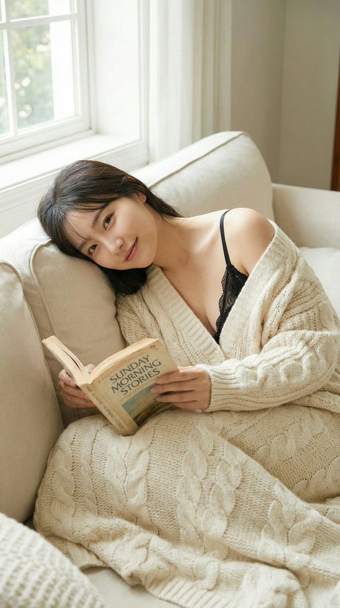 慵懒周日清晨的温柔蕾丝少女 - AI图片提示词示例