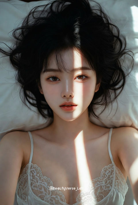 晨光微醺纯欲少女床榻私房光影 - AI图片提示词示例