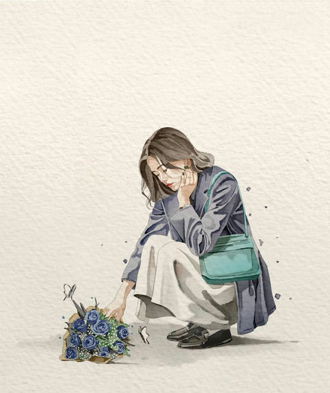 极简水彩手绘风时尚女性插画 - AI图片提示词示例