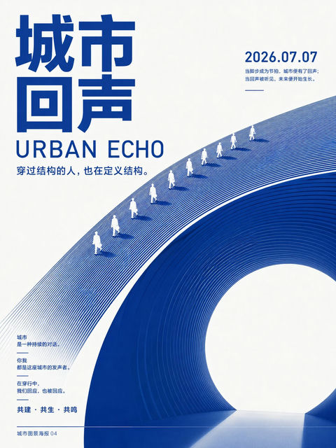 蓝白极简线条空间秩序海报 - AI图片提示词示例