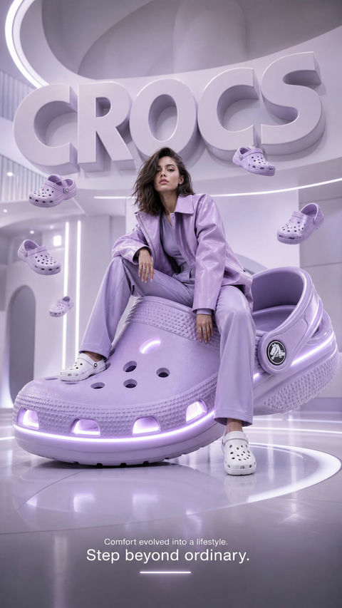 未来派奢侈时尚Crocs广告海报 - AI图片提示词示例