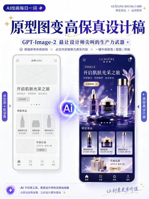 线框图转高保真设计稿提示词 - AI图片提示词示例
