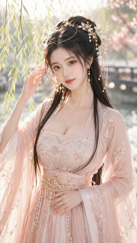 唐风幻想春日仙侠女主精修写真 - AI图片提示词示例