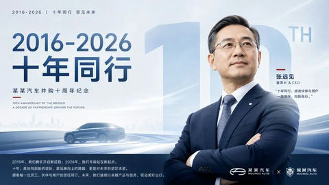 汽车品牌并购十周年纪念海报 - AI图片提示词示例