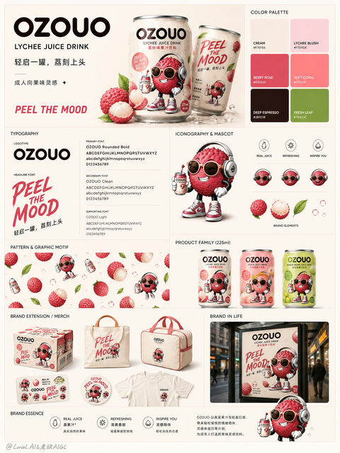 OZOUO品牌视觉规范系统海报 - AI图片提示词示例