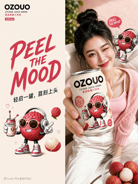 OZOUO果饮品牌零售视觉应用板 - AI图片提示词示例