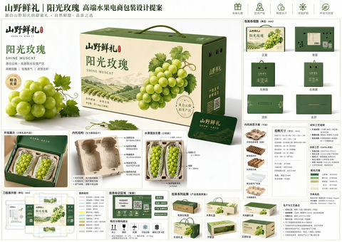 高端水果电商包装设计提案板 - AI图片提示词示例