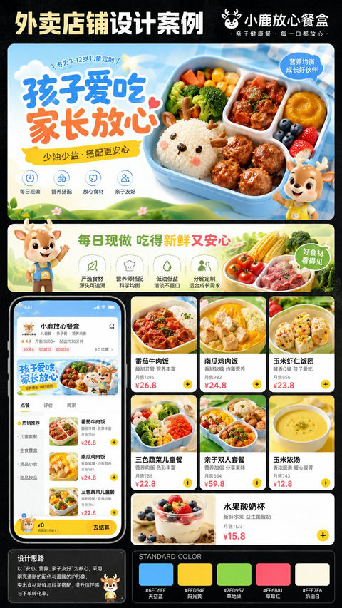 外卖店铺装修视觉系统展示案例 - AI图片提示词示例