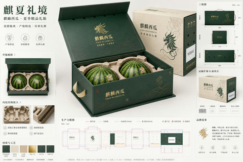 麒麟西瓜高端电商包装提案板 - AI图片提示词示例