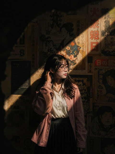 复古博物馆光影质感女性肖像 - AI图片提示词示例