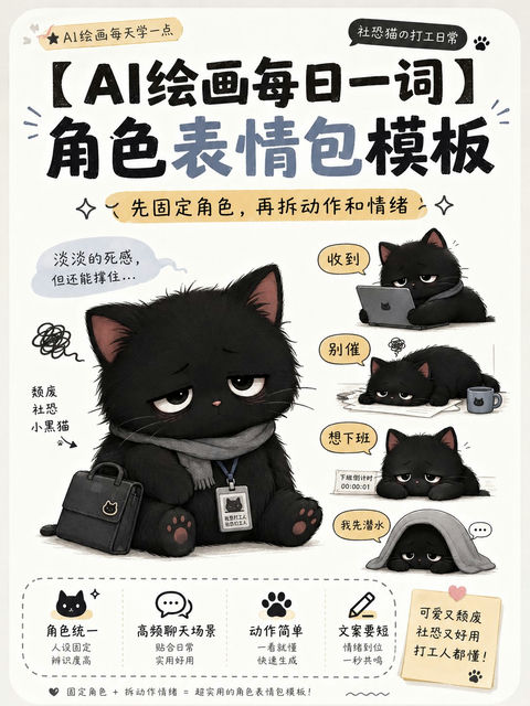 Q版角色聊天表情包生成指令 - AI图片提示词示例
