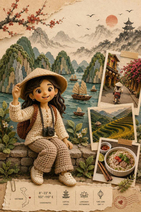 手工立体模型风格目的地旅行海报 - AI图片提示词示例