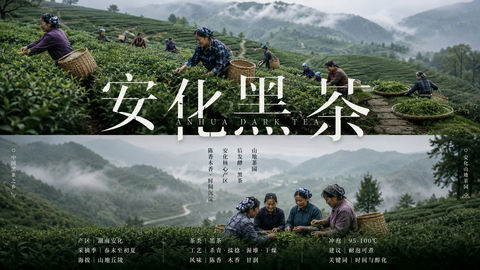 安化黑茶采茶园双段叙事排版摄影 - AI图片提示词示例