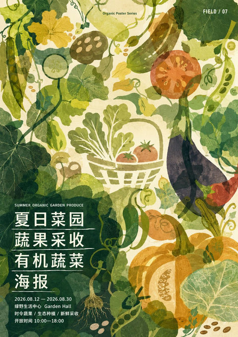 高密度有机蔬菜平面视觉海报 - AI图片提示词示例