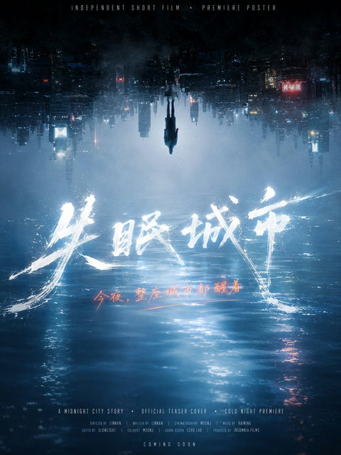 倒悬水光夜色手写体艺术电影海报 - AI图片提示词示例