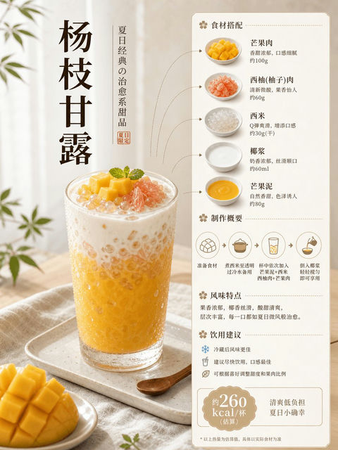 极简日系杨枝甘露饮品海报提示词 - AI图片提示词示例