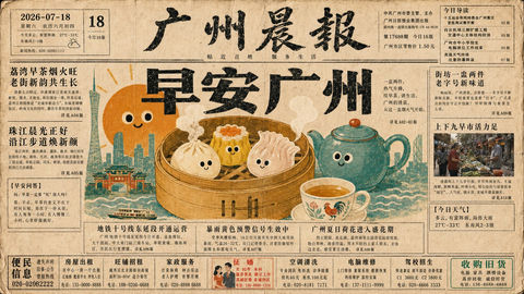 旧报纸头版插画风格城市早安文化 - AI图片提示词示例